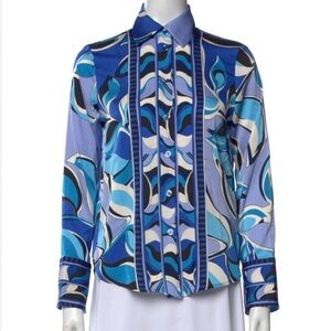 Rachel Zoe Multicolor Blue Abstract Print Button-Down Shirt